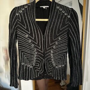 Alexandra Rosati Black Striped Band Jacket top long sleeve dual zip up sparkle S